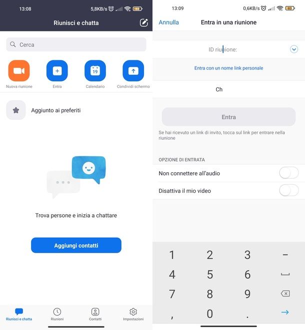 Accedere a riunione Zoom app Android
