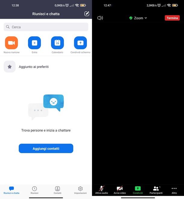Zoom app Android comandi riunione