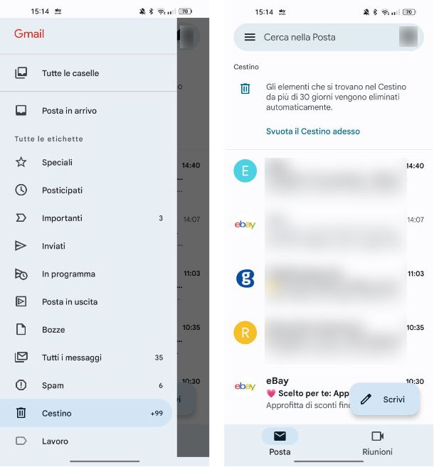 Come svuotare il cestino delle mail su Android