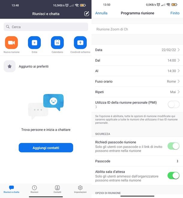 Programmare riunione Zoom app Android