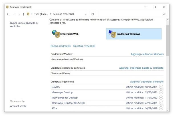 Visualizzare password Windows 10