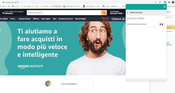 modifica Paese Amazon Assistant