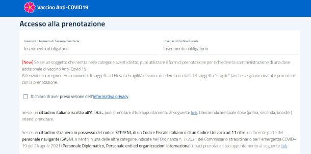piattaforma gestione prenotazioni vaccino Covid