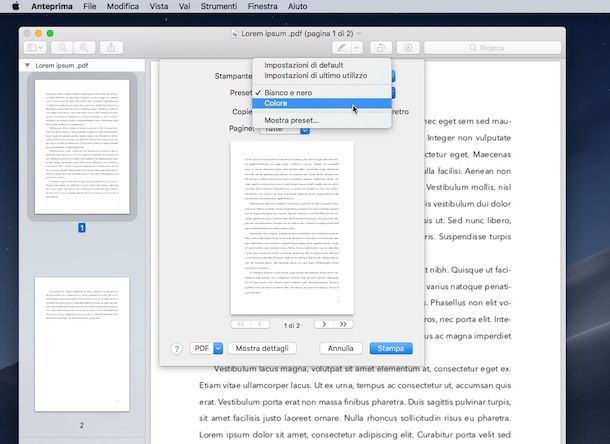 come stampare a colori mac