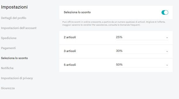 Proporre sconti agli utenti Vinted