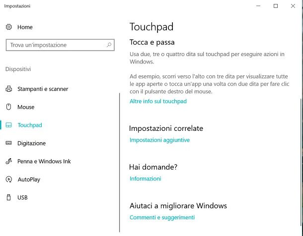 attivare touchpad windows 10