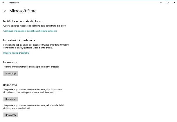 ripristinare microsoft store