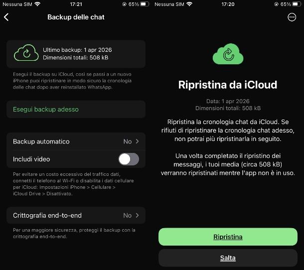 Ripristino da backup WhatsApp