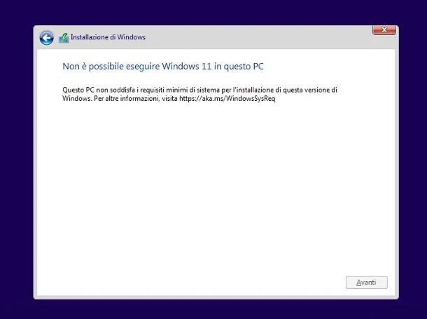 Problemi installazione Windows 11