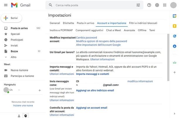 Impostazioni Gmail computer