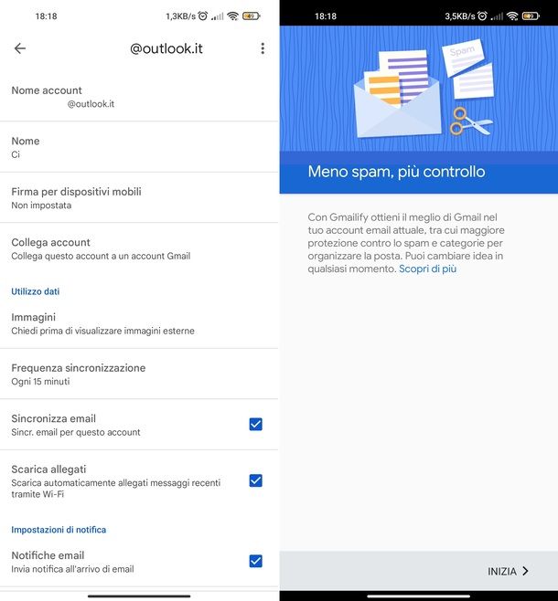 Importare account posta su app Gmail Android