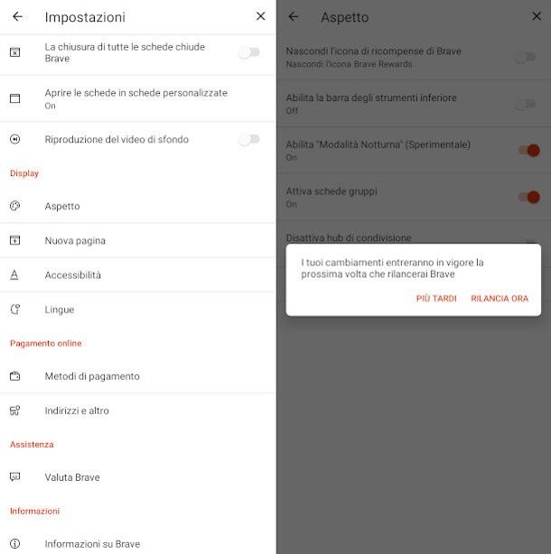 impostazioni app Brave dark mode