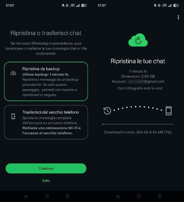 Ripristino da backup WhatsApp