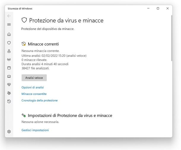 Windows Defender scansione Windows 11
