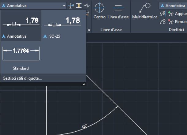 Menu stile quotatura su AutoCAD