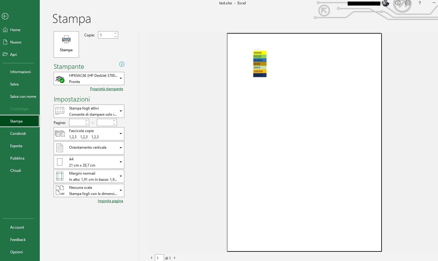 come stampare a colori excel