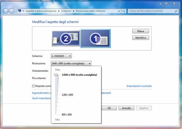 Impostazioni schermo Windows 7