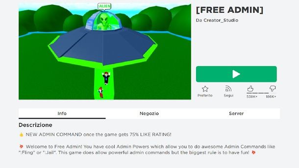 Giochi che implemenano comandi admin Roblox