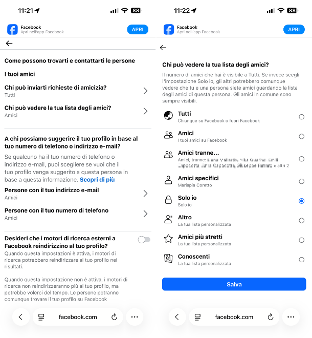 Facebook sito mobile