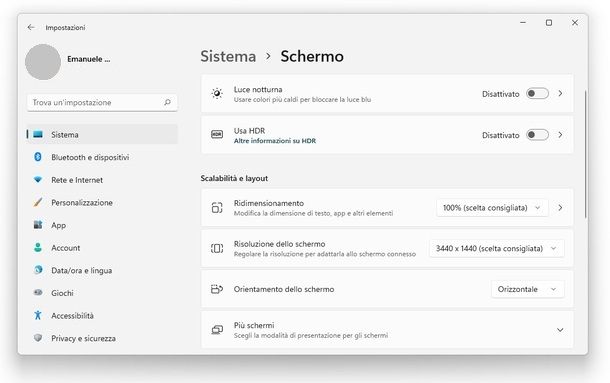 Impostazioni schermo Windows 11
