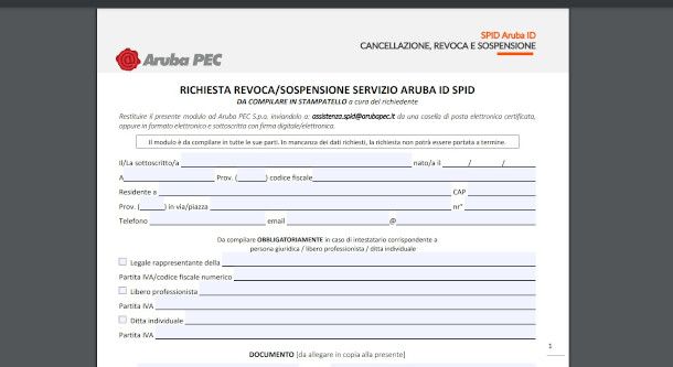 modulo revoca ArubaID