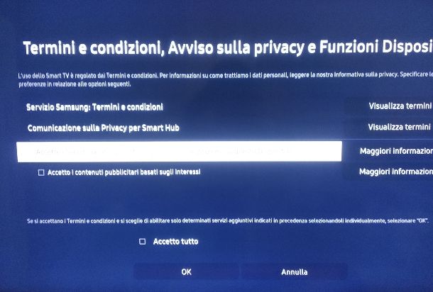 Italianizzare il menu e i canali del TV Samsung