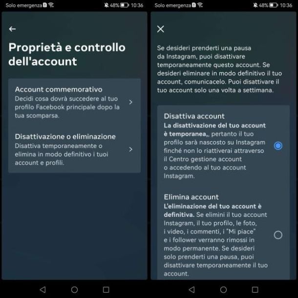Come cancellare account Instagram temporaneamente