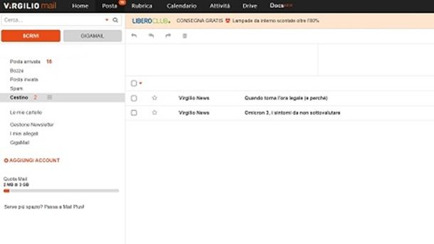 Come recuperare email cancellate da Virgilio