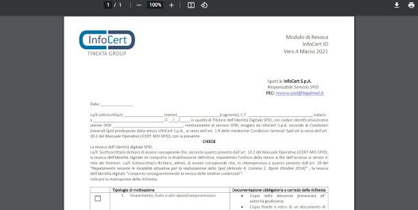 modulo revoca SPID InfoCert