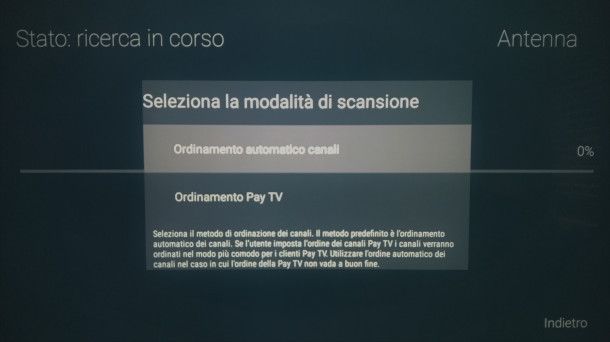 procedura sintonizzazione canali tv