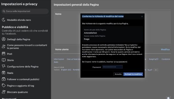 Come cambiare nome utente pagina Facebook