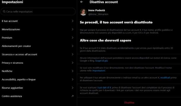 Come cancellare account X da computer