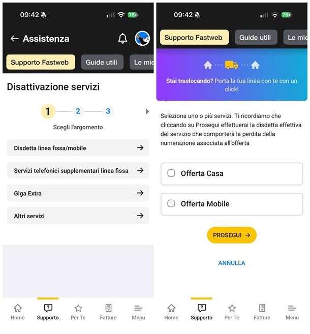 Come disdire contratto Fastweb da app