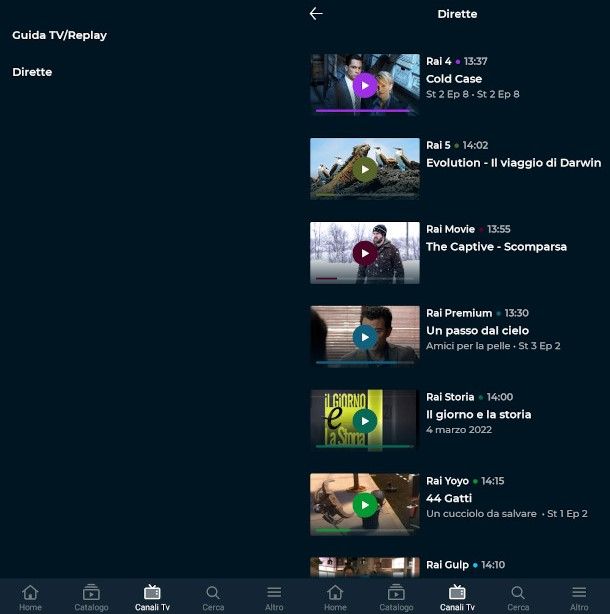 app raiplay selezione diretta Rai 4 