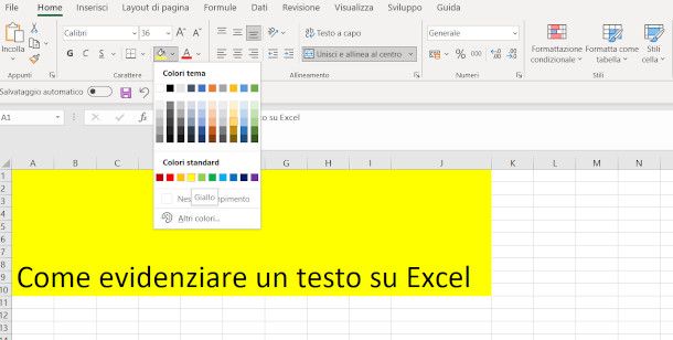 schermata Excel PC con funzione evidenziatore