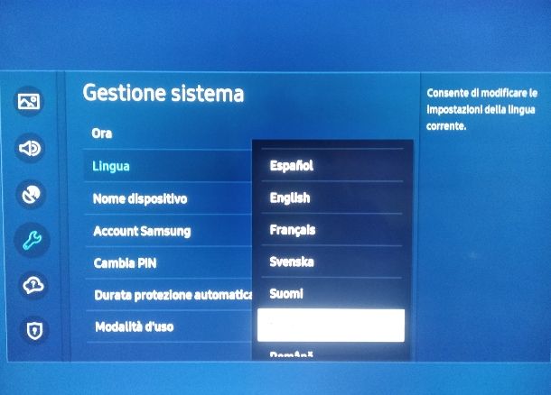 Come italianizzare menu TV Samsung