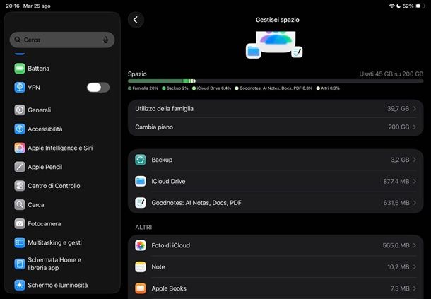 Come liberare spazio su iCloud: iPad