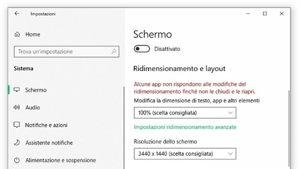 Come riportare lo schermo a dimensioni normali Windows 10