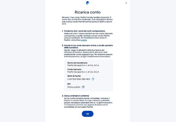 Come ricaricare PayPal con bonifico