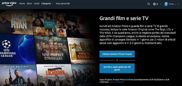 schermata di accesso Amazon Prime Video