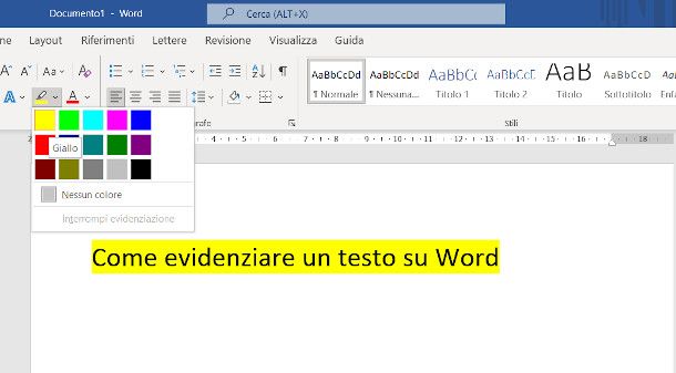 schermata word per PC con funzione evidenziatore