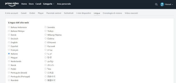 modificare la lingua su Amazon Prime Video da PC