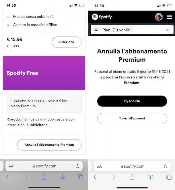 disattivazione spotify premium