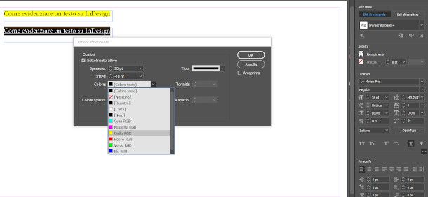 come evidenziare su InDesigne di Adobe