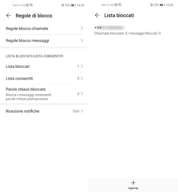 Come vedere lista numeri bloccati su HUAWEI