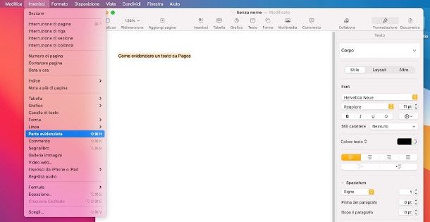 schermata pages mac con funzione evidenziatore