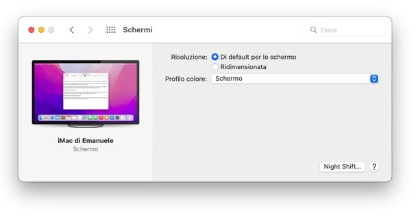 Impostazioni schermo macOS