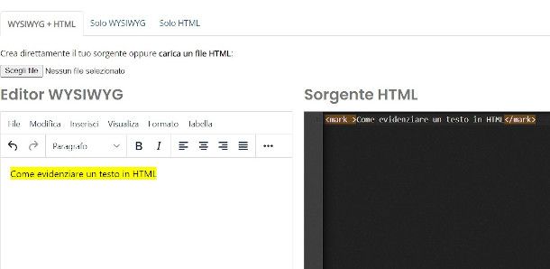 codice per evidenziare html