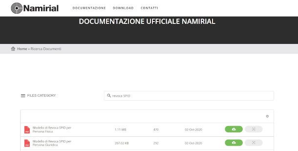 area documentale namirial modulo revoca SPID