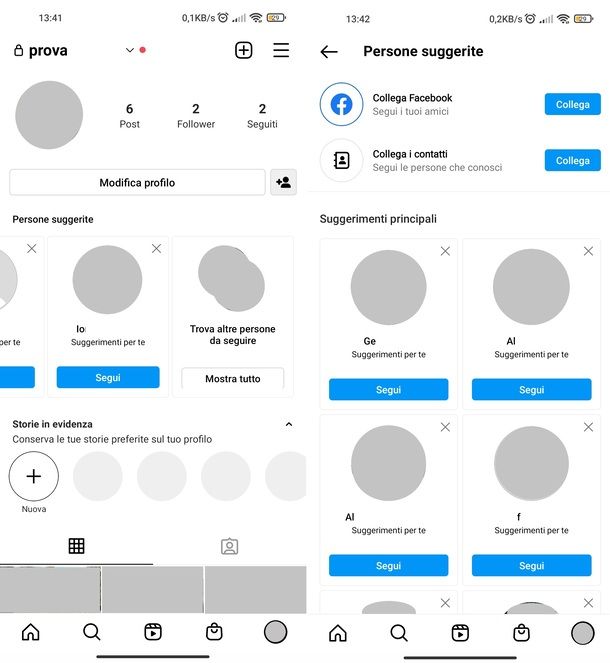 Scollegare i contatti Instagram